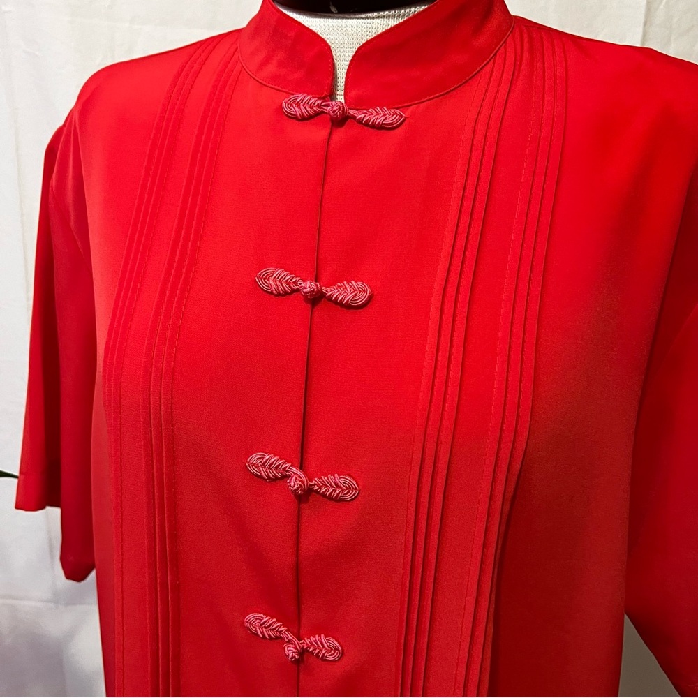 Vintage Red Mandarin Collar Blouse Yves St Clair - Picture 2 of 9